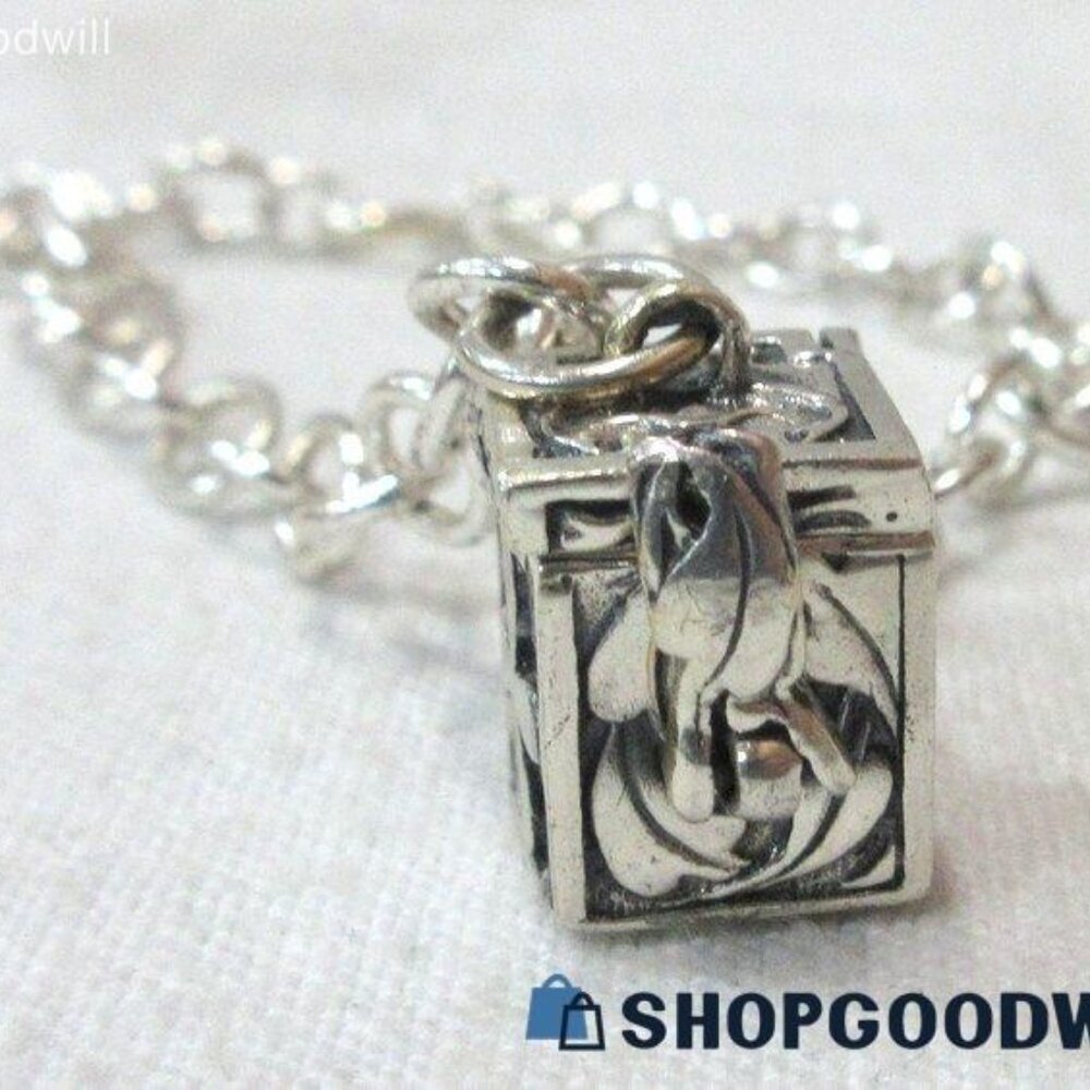 Silver Chain Bracelet with Cube Charm